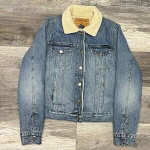 Vintage Y2K Aeropostale Womens‎ M Sherpa Collar Denim Blue Jean Trucker Jacket